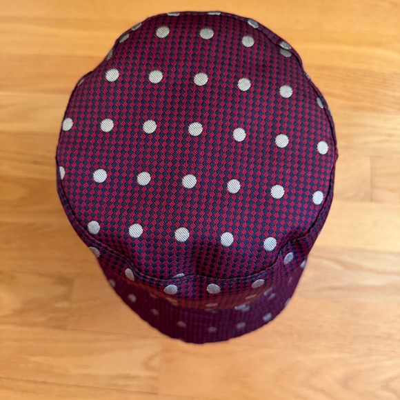 Flipside Hats Bucket Hat Reversible Denim and Polka Dot Maroon Blue Bucket Hat - Picture 6 of 10
